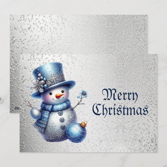 Blue Snowman Christmas Elegant Winter Holiday Card (Front/Back)