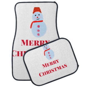 Blue snowman Christmas merry Christmas add name te Car Floor Mat