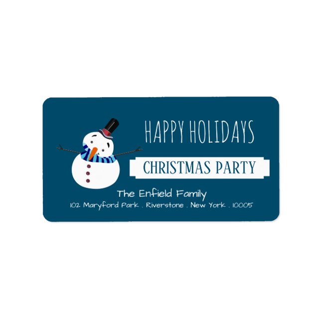 Blue Snowman, Christmas Party Label (Front)
