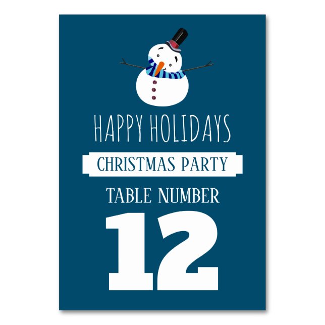 Blue Snowman, Christmas Party Table No. Number (Front)