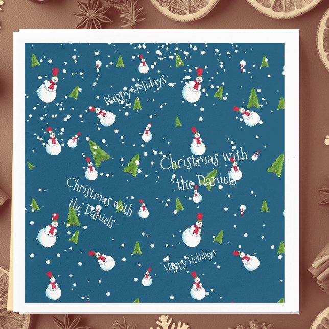 Blue Snowman Christmas Personalized Napkins (Creator Uploaded)