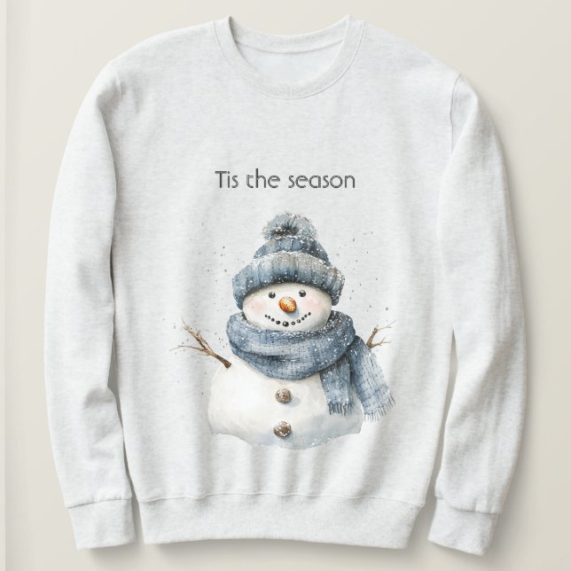 Blue Snowman Christmas Sweatshirt (Design Front)