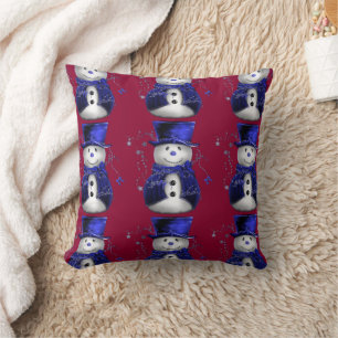 Blue Snowman Christmas Throw Pillow
