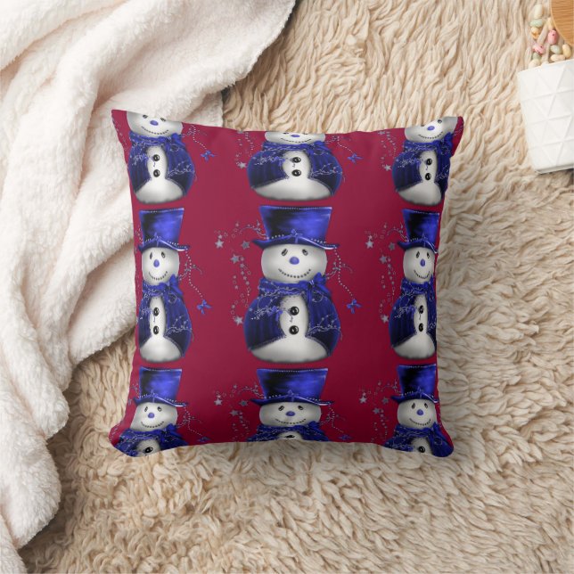 Blue Snowman Christmas Throw Pillow (Blanket)