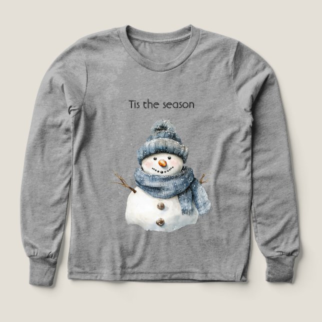 Blue Snowman Christmas Tri-Blend Shirts (Design Front)