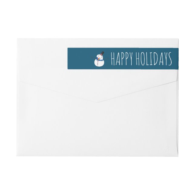 Blue Snowman, Happy Holidays Wrap Around Label (Back)