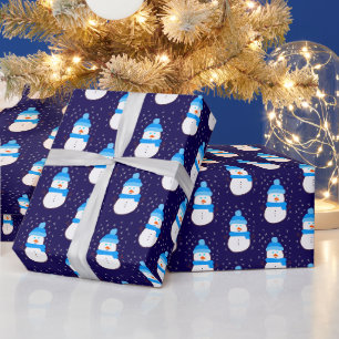 Blue Snowman in Flurry Wrapping Paper