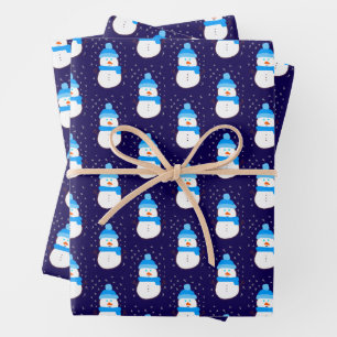 Blue Snowman in Flurry Wrapping Paper Sheets