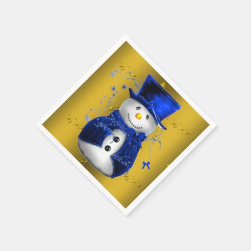 Blue Snowman on Gold Christmas