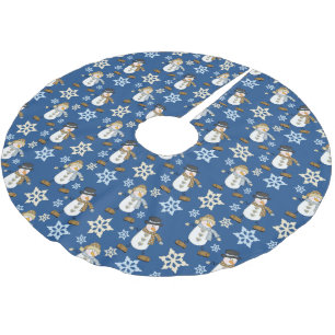 Blue Snowman Snowflake Pattern Brushed Polyester Tree Skirt