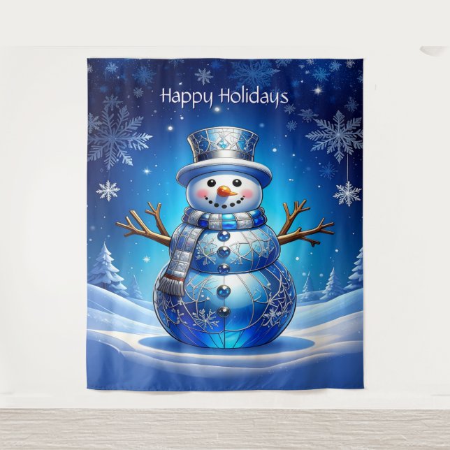 Blue Snowman Snowflakes Holiday Backdrop (Front)