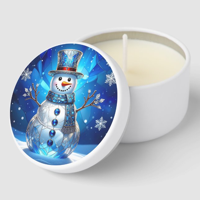 Blue Snowman Snowflakes Holiday Mini Candle Favors (Corner)