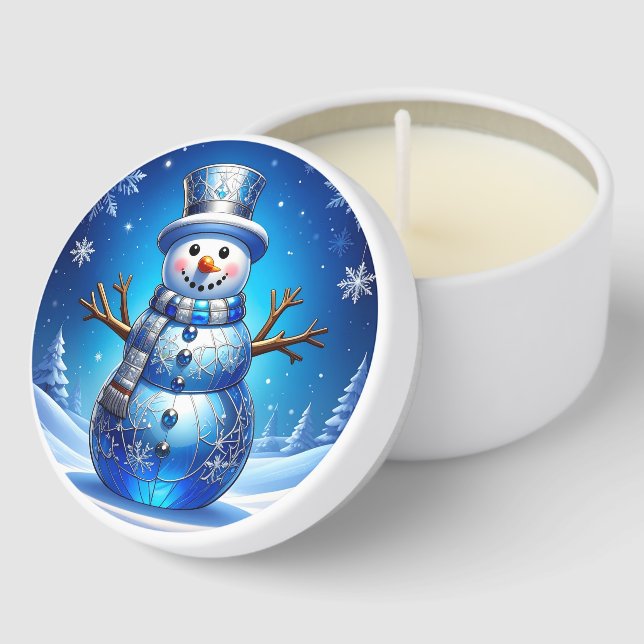 Blue Snowman Snowflakes Holiday Mini Candle Favors (Corner)