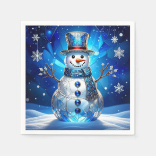 Blue Snowman Snowflakes Holiday Napkin