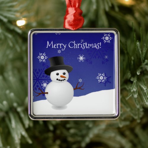 Blue Snowman Winter Scene Ceramic Ornament