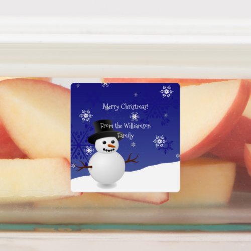 Blue Snowman Winter Scene Christmas Baking Label