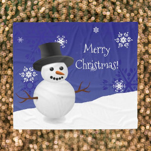 Blue Snowman Winter Scene Christmas Fleece Blanket