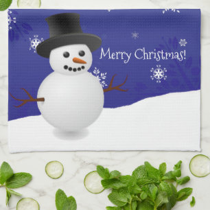 Blue Snowman Winter Scene Christmas Kitchen Towel