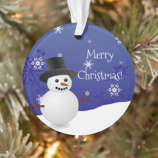 Blue Snowman Winter Scene Christmas Ornament (Tree)