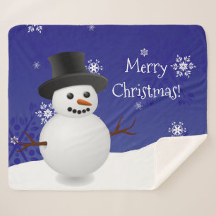 Blue Snowman Winter Scene Christmas Sherpa Blanket