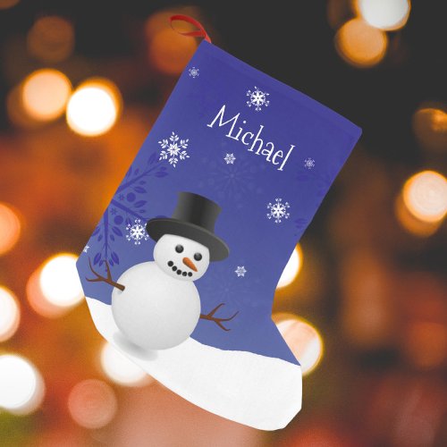 Blue Snowman Winter Scene Christmas Stocking