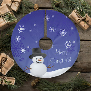 Blue Snowman Winter Scene Christmas Tree Skirt