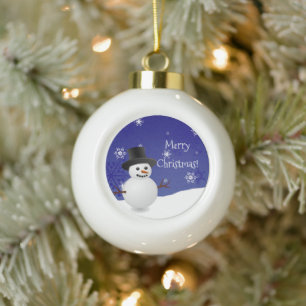 Blue Snowman Winter Scene Framed Ornament