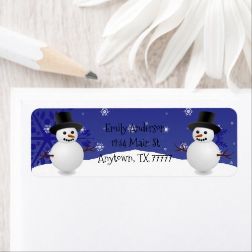 Blue Snowman Winter Scene Return Address Label