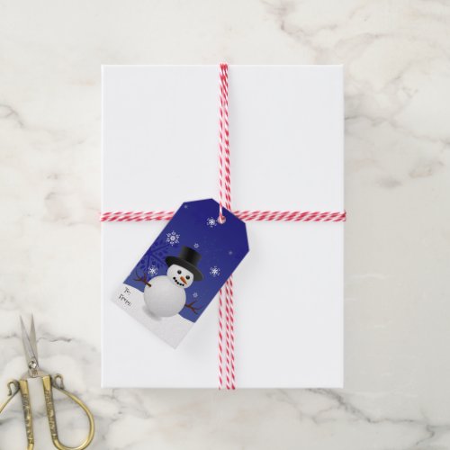Blue Snowman Winter Scenery Christmas Gift Tag