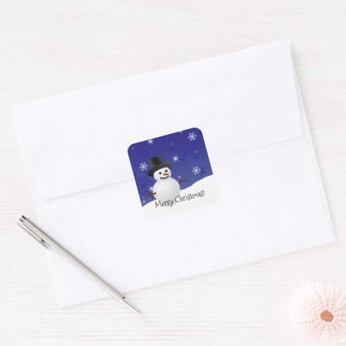 Blue Snowman Winter Scenery Christmas Sticker