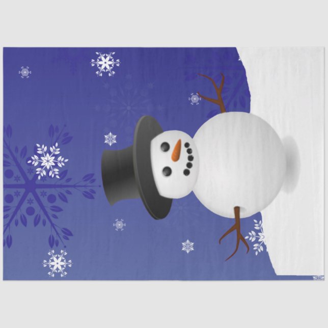 Blue Snowman Winter Scenery Christmas Tissue Paper (Front)