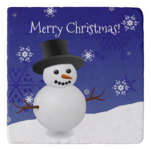 Blue Snowman Winter Scenery Christmas Trivet