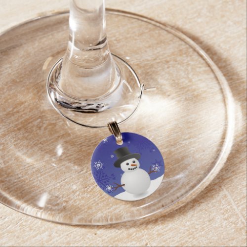 Blue Snowman Winter Scenery Christmas Wine Charm