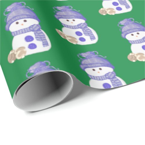 Blue Snowman with Brown  White Bunnies Wrapping Paper