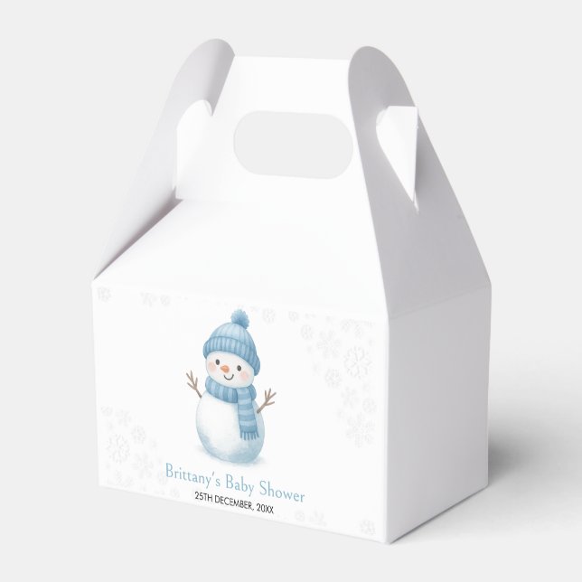  Blue Snowmen Boy Baby Shower Favor Boxes (Front Side)