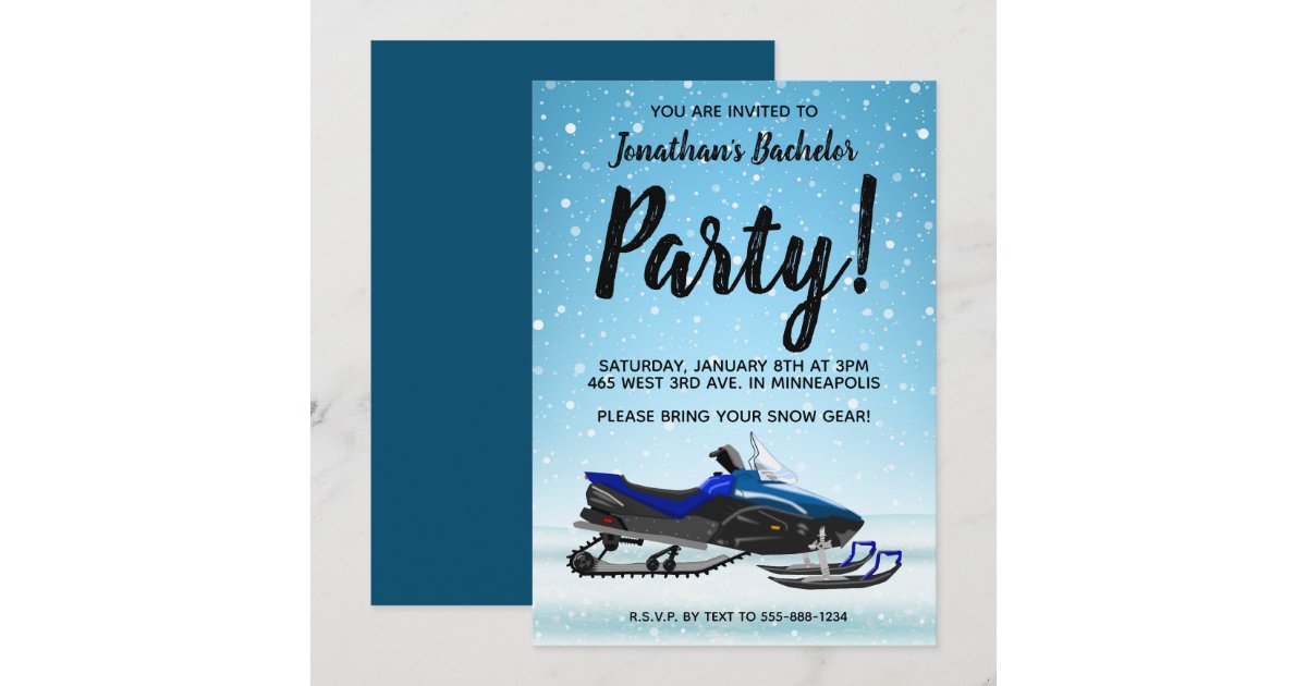 Blue Snowmobile Winter Bachelor Party Invitation Zazzle