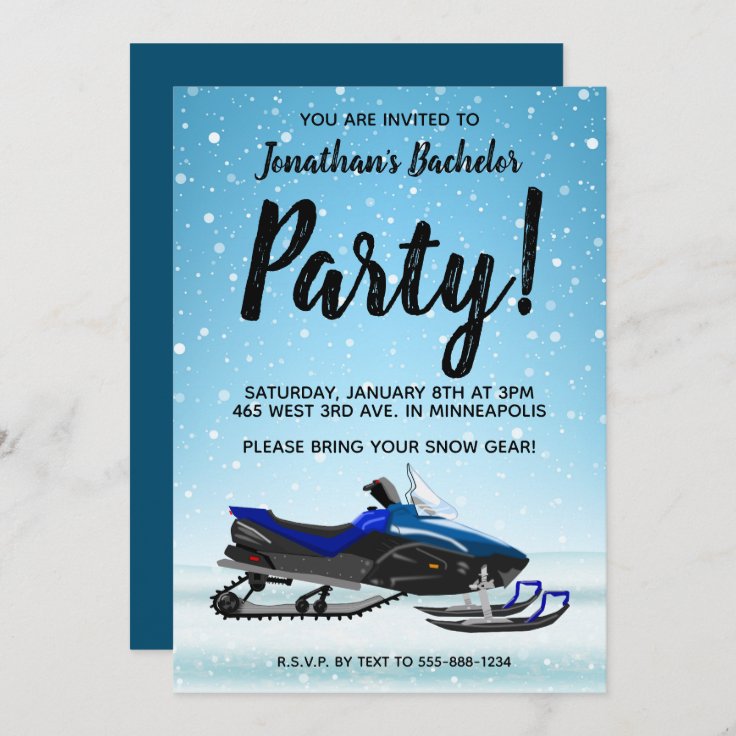 Blue Snowmobile Winter Bachelor Party Invitation Zazzle