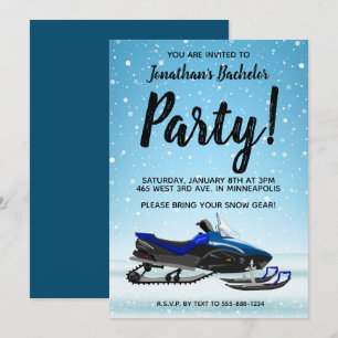 Blue Snowmobile Winter Bachelor Party Invitation