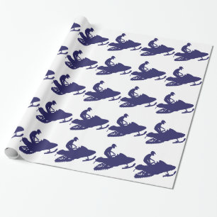Blue Snowmobiler Wrapping Paper