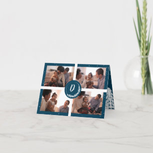 Blue Snowy Christmas Trees 4-Photo Folded Holiday Card
