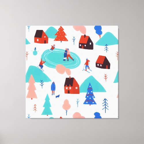Blue Snowy Festive Christmas Winter Holiday Canvas Print