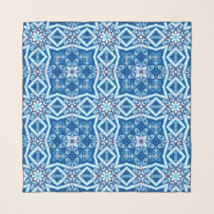Blue snowy floral square tile pattern scarf