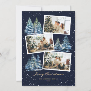 Blue Snowy Forest Photo Merry Christmas Card