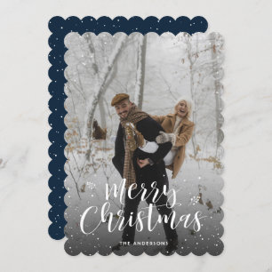 Blue Snowy Photo Merry Christmas Card