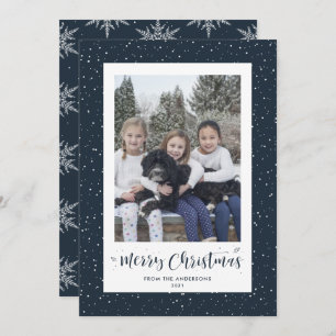 Blue Snowy Snowflake Photo Merry Christmas Cards