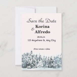 Blue snowy watercolor winter Save the Date card