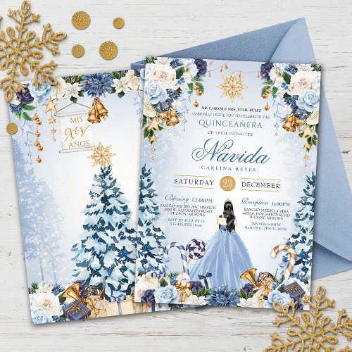 Blue Snowy Winter Ice Princess Holiday Quinceanera Invitation
