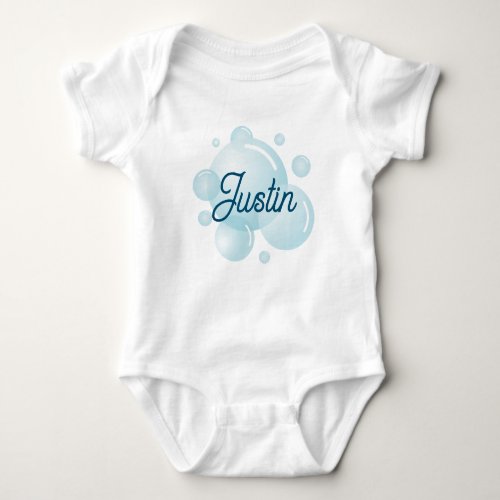 Blue soap bubble baby bodysuit with custom name