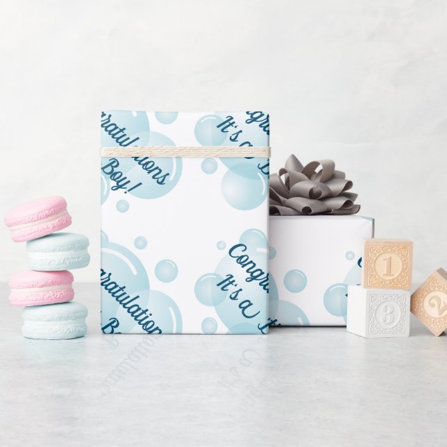 Blue soap bubbles boy's baby shower custom wrapping paper (Baby Shower)