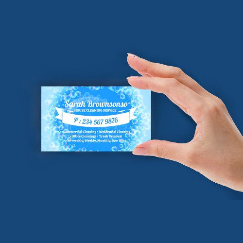 Blue Soap Bubbles Cleaning Business Card